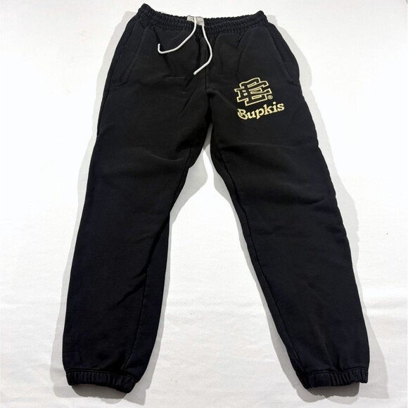 Eric Emanuel Bupkis Logo Black Fleece Sweatpants Cotton Basic Relaxed Sz L USA - Picture 1 of 11